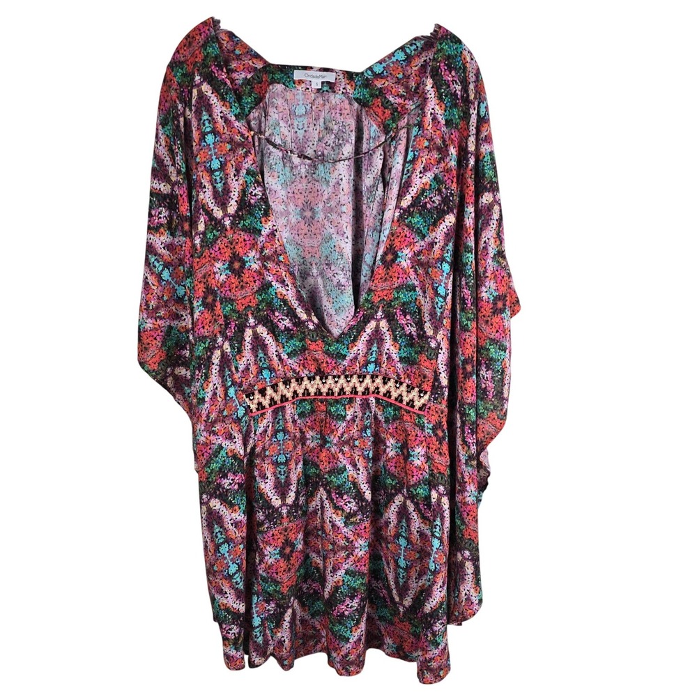 OndadeMar Boho Kaftan Swim‎ Cover Up Small Multicolor Beaded Sequin Waist